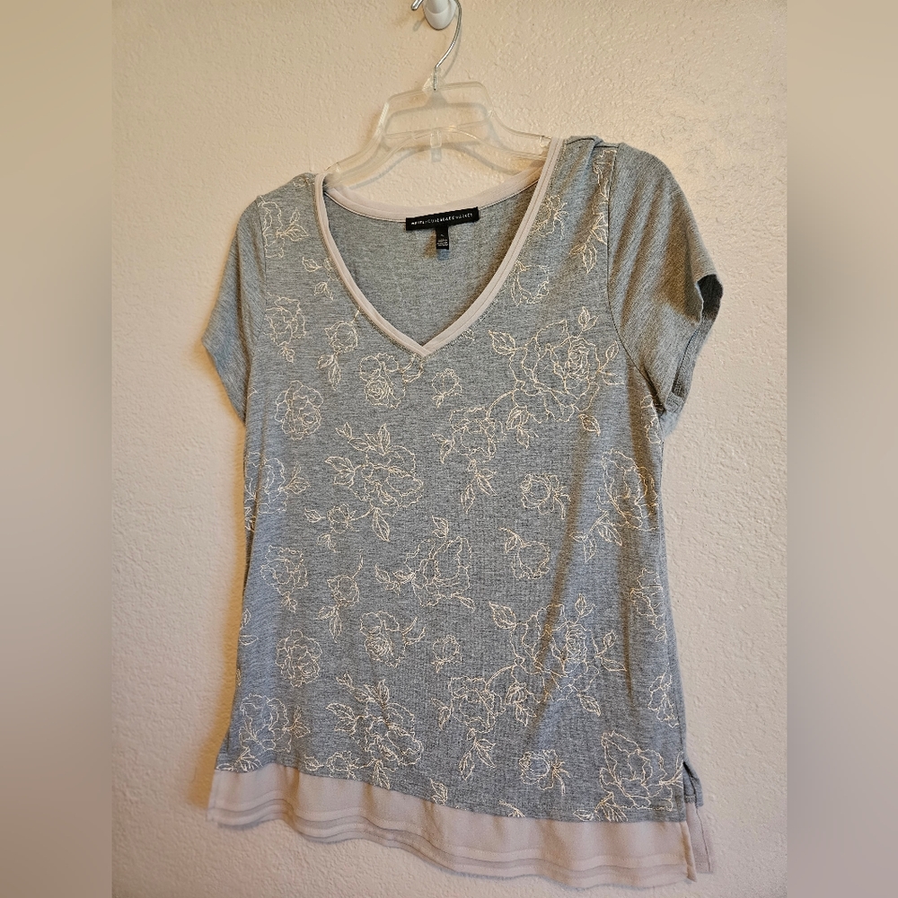 Grey and pink floral shirt